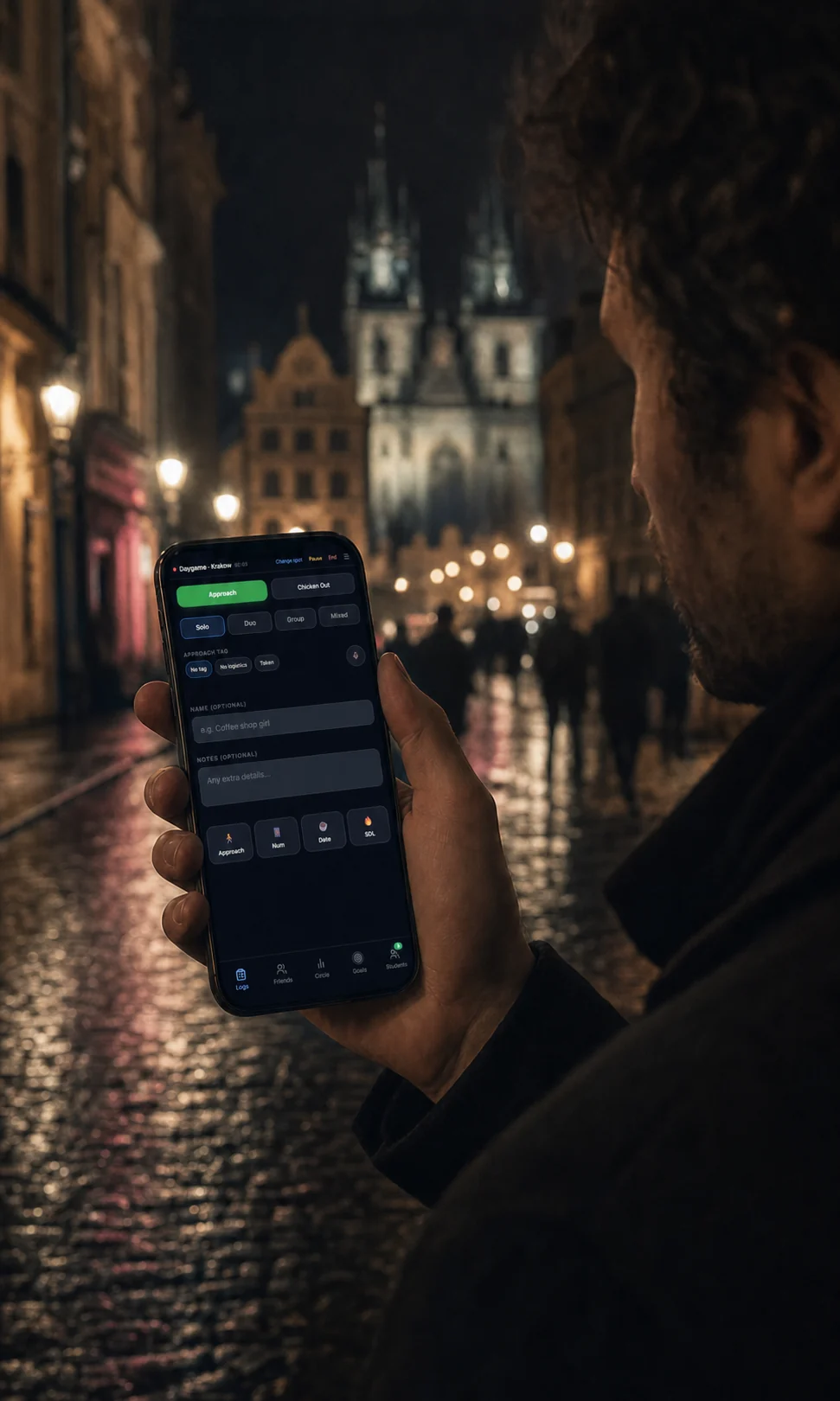 Inner Circle running on a phone in Prague at night